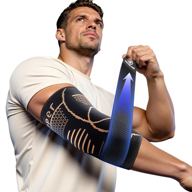 Copper-Infused Elbow Brace for Tendonitis and Tennis Elbow [Medical-Grade ＆ Stronger Support] Elbow Compression Sleeve with Adjustable Strap for Arthritis, Golfers, Bursitis, Elbow Pain Relief, Weightlifting, Fit for Men & Women