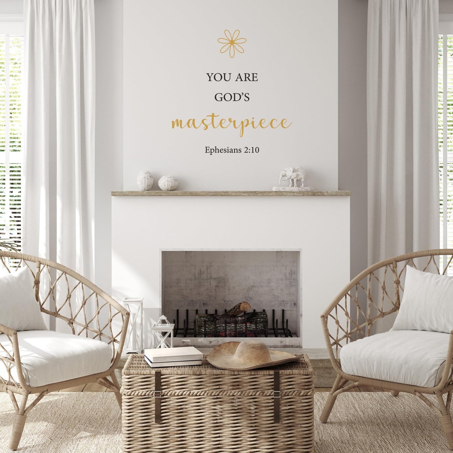 BBTO Bible Verse Wall Stickers Inspirational Quote Wall Decals Religious Motivational Scripture Sticker Peel and Stick for Bedroom Living Room Office Bathroom(God Love Us)