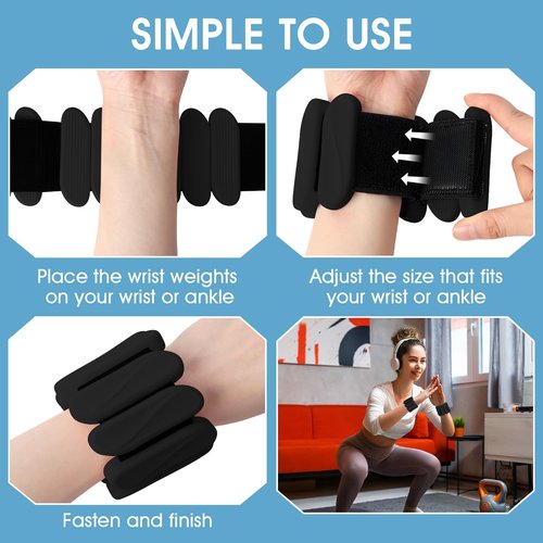 Wrist Weights, 2Pack Wearable Wrist Ankle Weights for Women & Men, Adjustable Arm and Leg Weights, Silicone Weighted Bangles for Walking Yoga Pilates Running Dance Gym 2lb (Black)