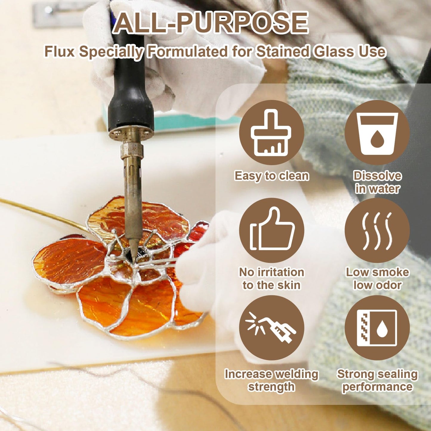 WAN2TLK Liquid Flux Soldering 100ml - Stained Glass Flux for Soldering Work, Glass Repair and More - Stain Glass Tools and Supplies - Waterbased Liquid Zinc Flux for Stained Glass