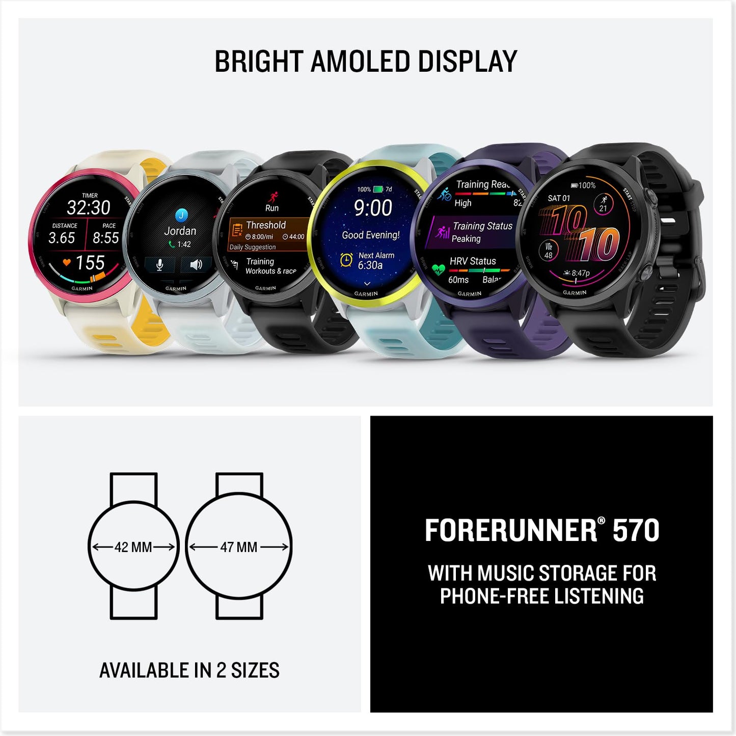 Garmin® Forerunner® 570, 42mm, Advanced GPS Running and Triathlon Smartwatch, AMOLED Display, Training and Recovery Features, Cloud Blue Aluminum with Translucent Whitestone/Band
