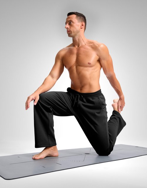 Soothfeel Men's Fleece Sweatpants Cotton Open Bottom Straight Leg Baggy Winter Warm Pants Sweatpants Black L