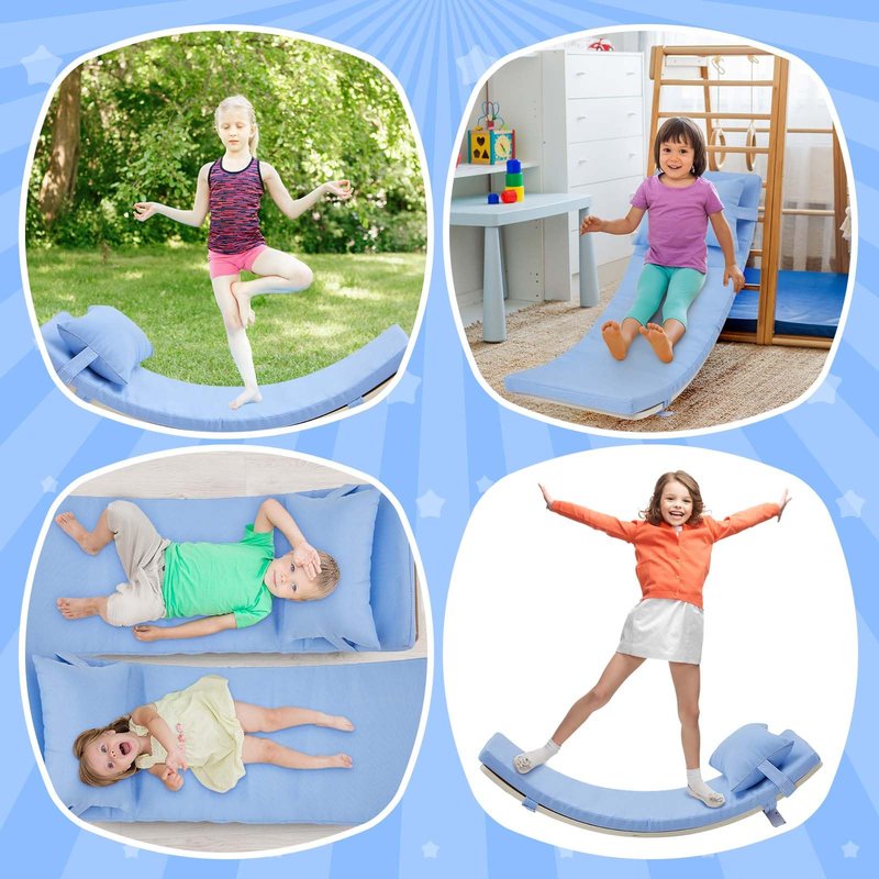 Sonwyoung Wooden Balance Board for Kids 35" Finger Safe Toddler Balance Beam Balancing Board with Mat and Pillow for Indoors Outdoors Open Ended Learning