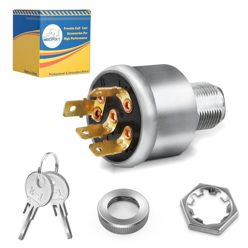 MIXOPOLY Golf Cart Ignition Key Switch for EZGO Gas and Electric 1981-up (with Lights), 3-Way 4-Terminal Stater Switch, Replace OEM 33639-G01, 33639G01