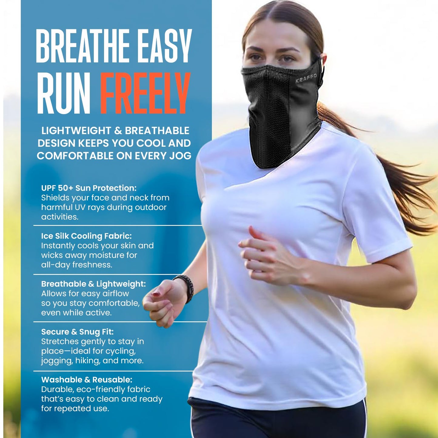 KRAFFO 2-Pack Ice Silk UV Protection Neck Gaiter – UPF 50+ Cooling Face Mask for Running, Hiking, Cycling – Breathable, Lightweight, Reusable – White or Black – Gift-Ready Packaging