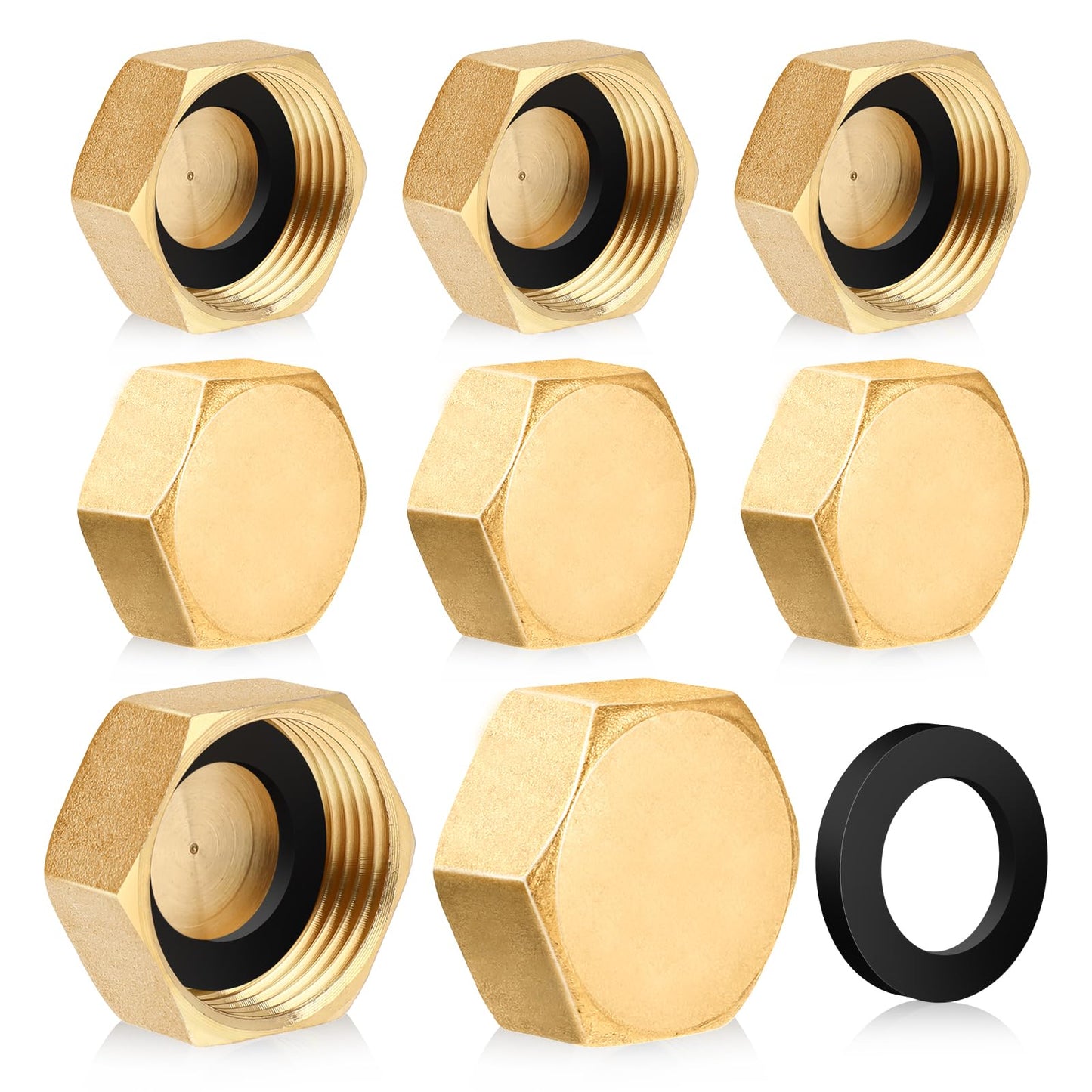 Jeffdad 6 Pcs Brass Blanking Nut Cap, 3/4" Female Blanking Stop Cap with Washers, Plumbing Fittings for Washing Machine Radiator Valve Faucets Tap(3/4 inch)