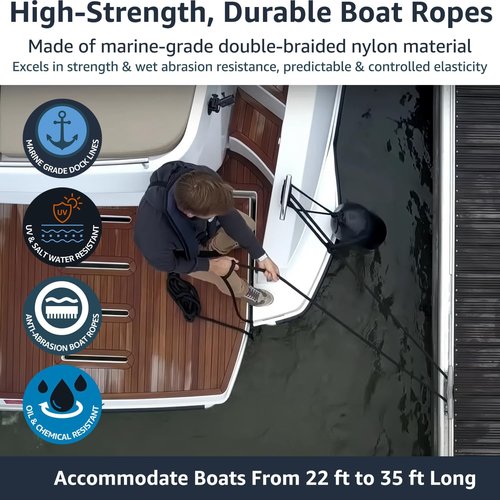 Marine Grade Nylon Dock Lines by [Brand Name] - 1/2" x 30' Double Braided Boat Rope with 12" Loop - High Strength, Fray Resistant, Easy Handling - Black (2 Pack)