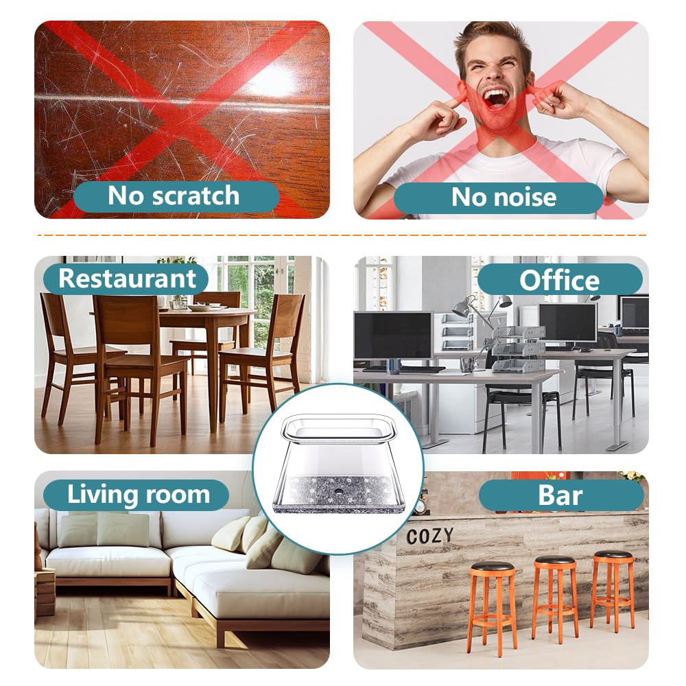 24 Pcs Chair Leg Floor Protectors Rectangle, Silicone Felt Furniture Leg Pads Caps Covers for Hardwood Floors (Fit Perimeter 3-3/4" to 4-7/8")