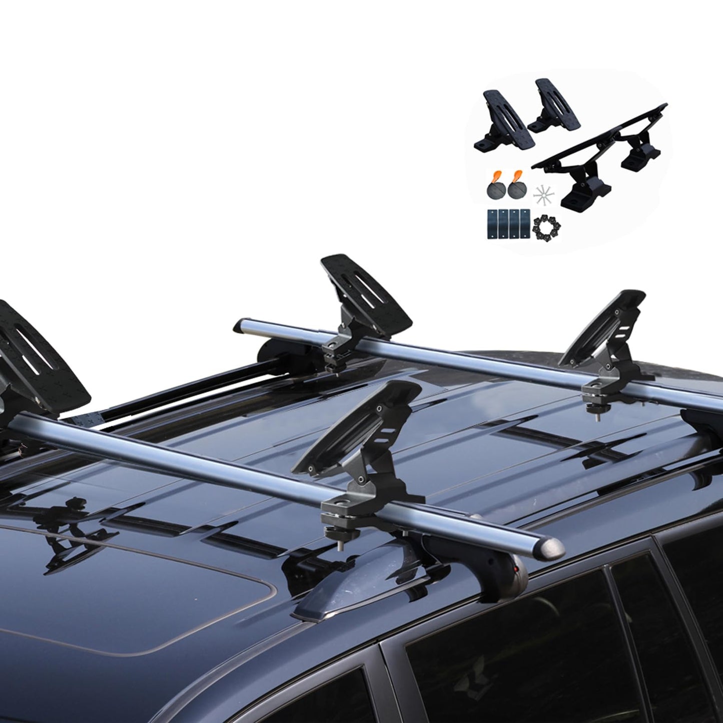 Onefeng Sports 135LB Kayak Saddle, Aluminum Rustless Kayak Roof Rack with 1.5" Width Tie Down Straps for Carrier Canoe Boat Paddle Board Surfboard, to Mount on Car SUV Truck Crossbar