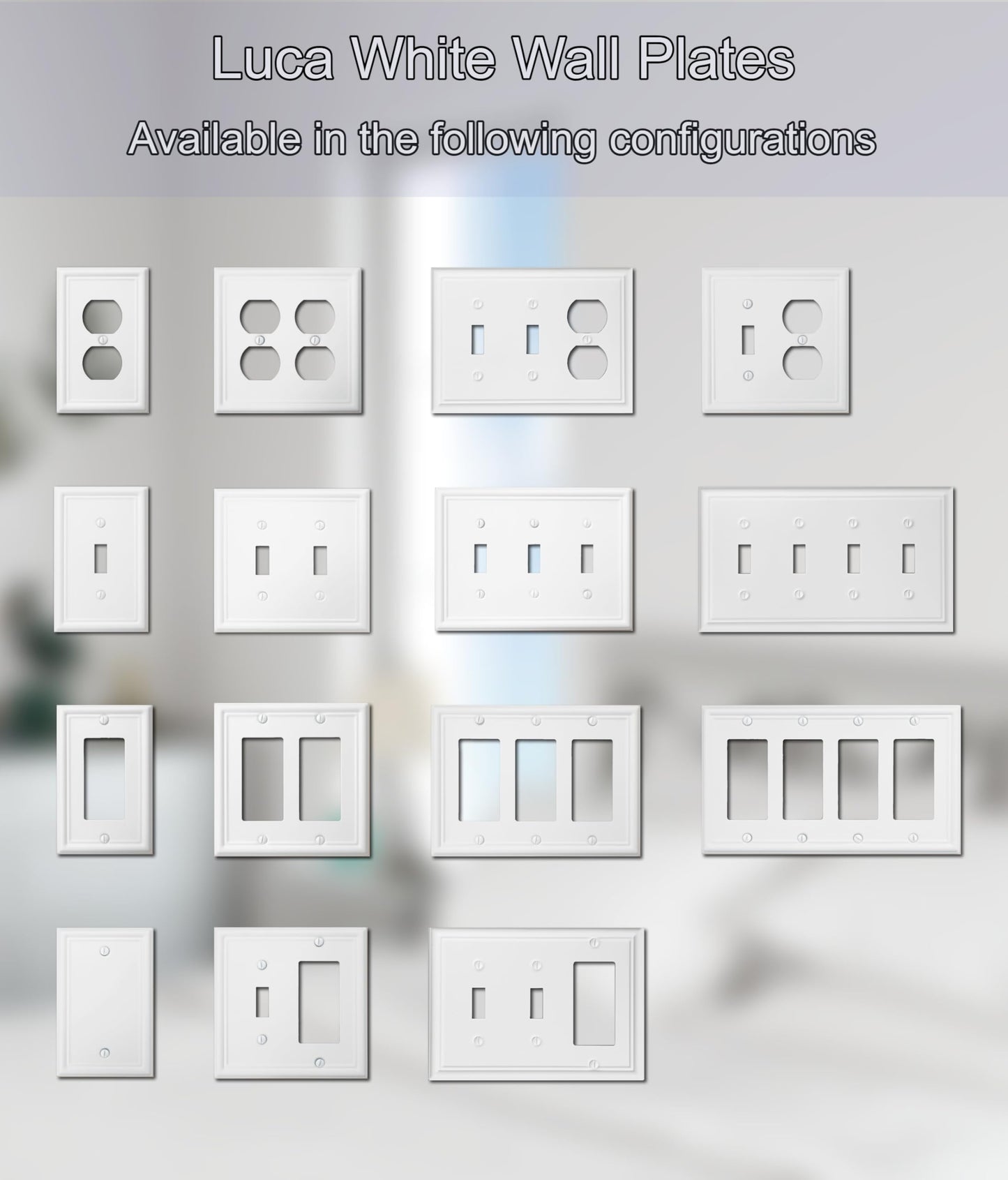 OKAWYC Double Toggle/Single Duplex Light Switch Cover Luca Metal Wall Plate, 2-Pack White 3 Gang, Light Switch Cover Outlet Cover Decorative Wallplate, Durable