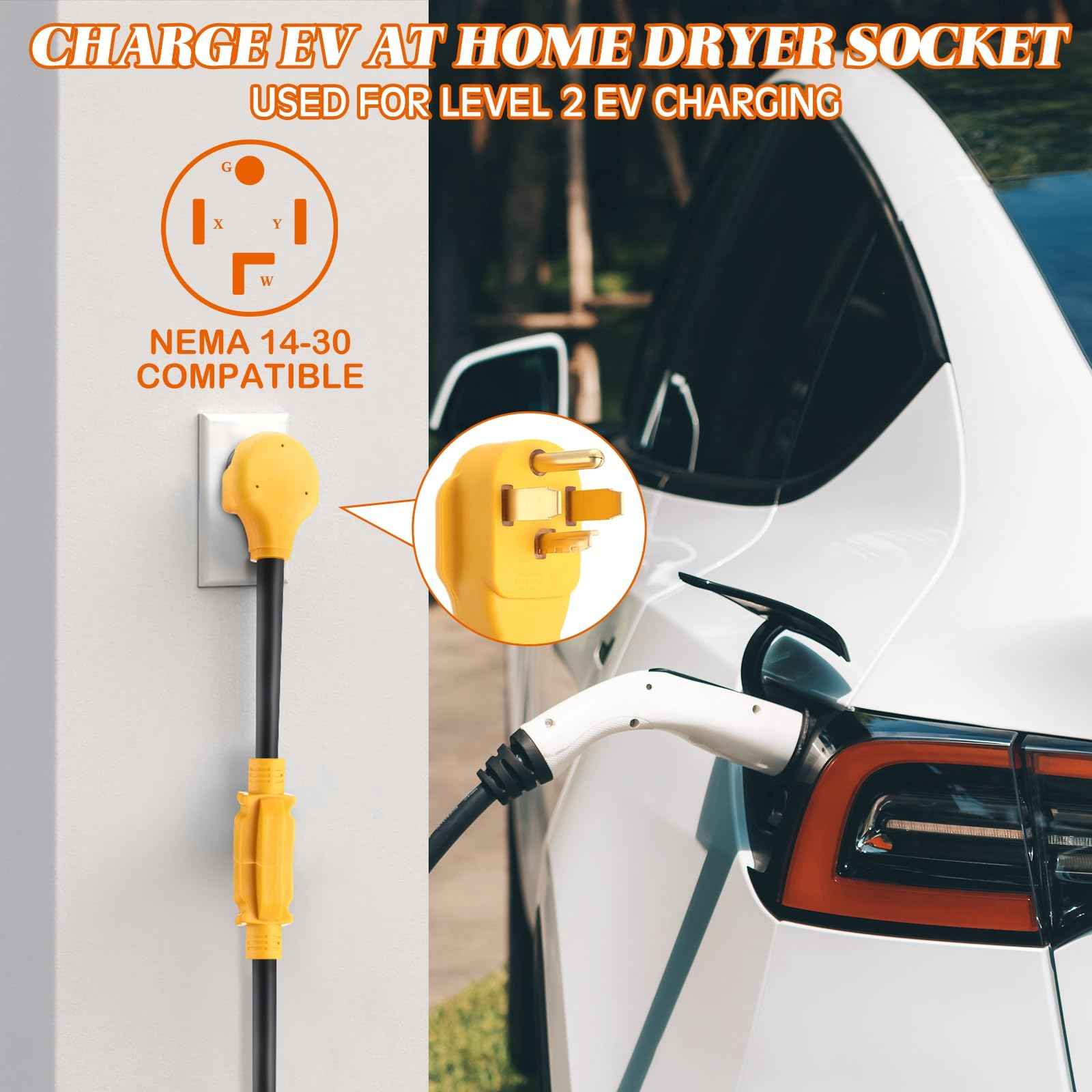 Tellegloww 14-30P to 6-20/15R or 5-20/15R EV Dryer Adapter Cord Compatible with NEMA 30 Amp 4 Prong 240V to 20/15 Amp 3 Prong 240V 6-20/15R or 5-20/15R T Blade for EV Charger HVAC 12 AWG 1FT