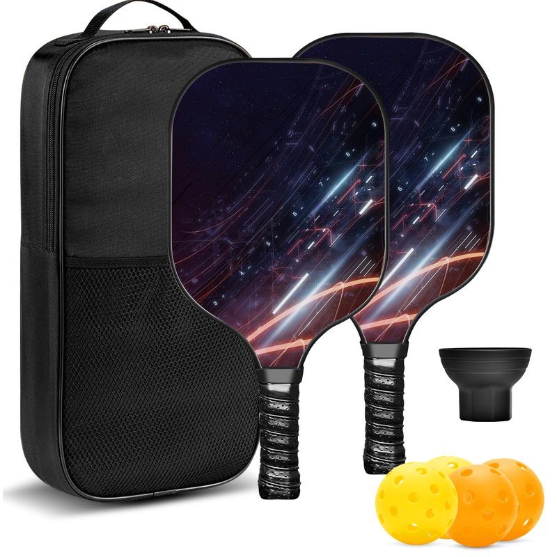 Pickle Ball Set Pickleball Paddles Set of 2 Carbon Fiber Pickleball Paddle Includes 4 Balls, 2 Ball Pickers, 1 Ball Bag Best Gifts for Junior and Professional Pickleball Equipment (Silver)
