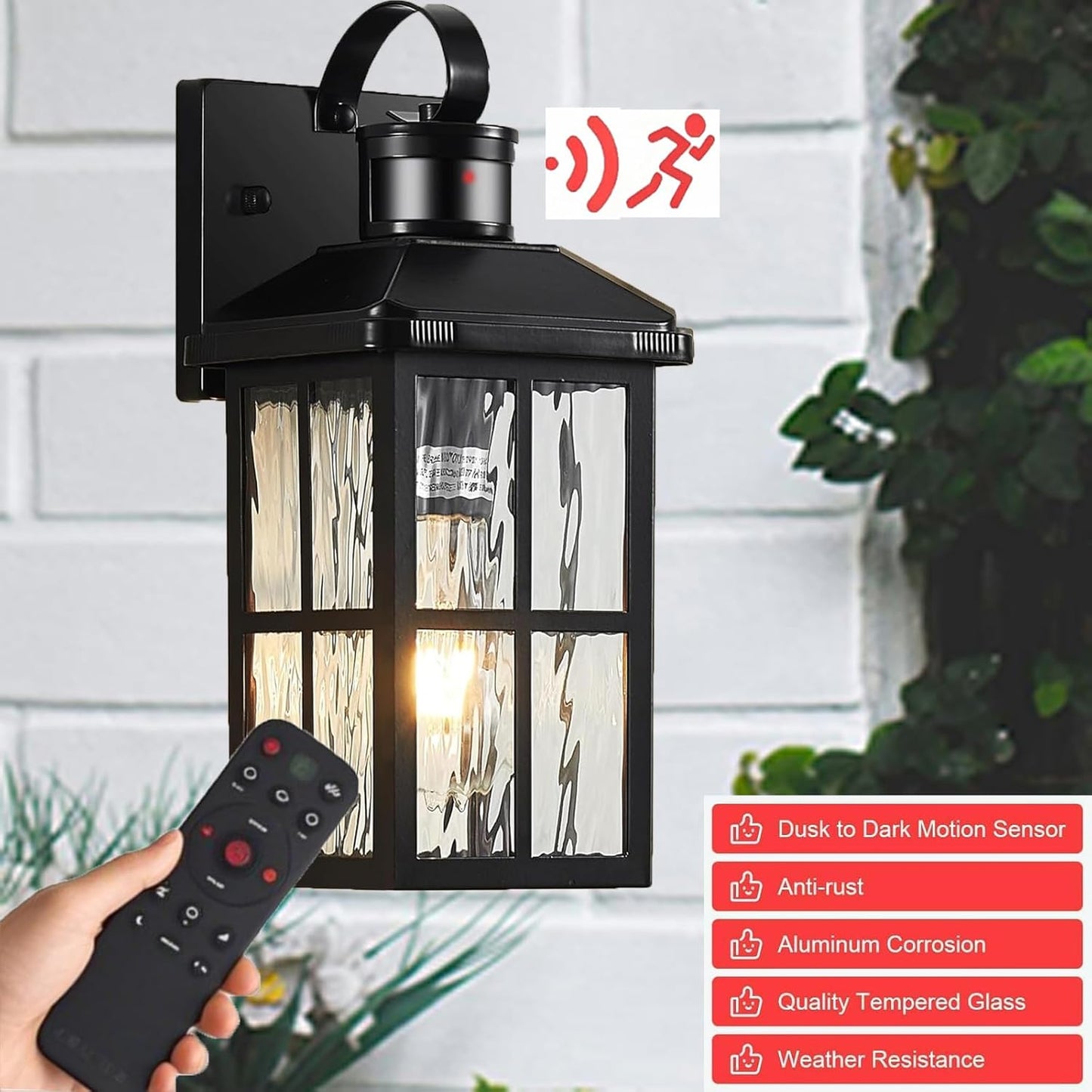 Motion Sensor Outdoor Wall Light - Dusk to Dawn Black Porch Fixture for Garage & Patio