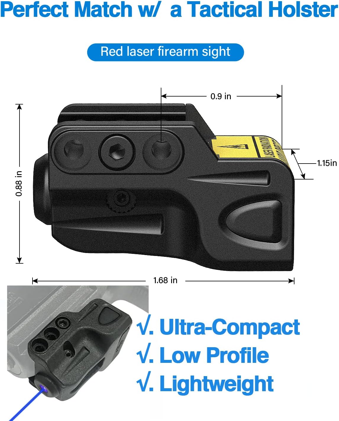 SOLOFISH Laser Sight for Pistol - Rechargeable Green/Red/Blue with Pic-Rail Compatibility