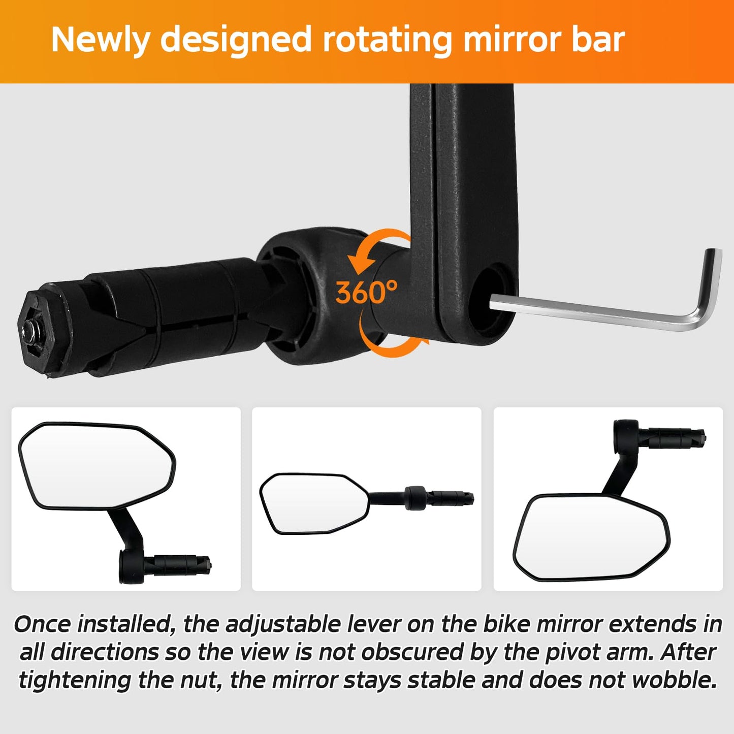 Homieway Bike Mirror, Adjustable Bicycle Mirror Handlebar Mount, Scratch Resistant HD Glass Lens, Large Bar End Rear View Mirror for E-bike, Mountain Bike, City Bikes & Scooter (Left 0.59-0.78")