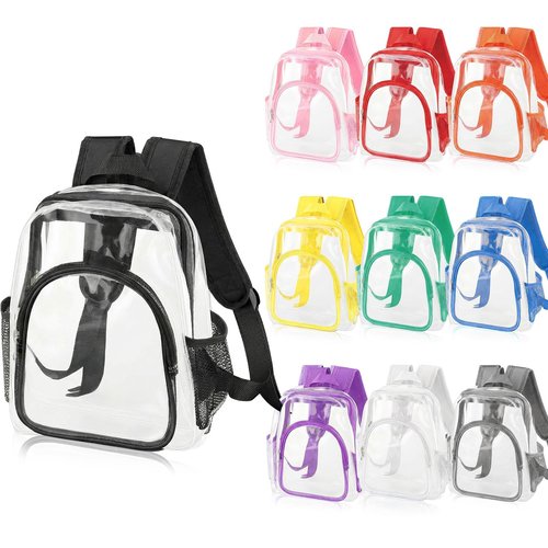Aliceset 10 Pcs Clear Backpack Bulk Heavy Duty Clear Bookbag Transparent Waterproof Color Back Packs Donation Sports Stadium (16 Inch)