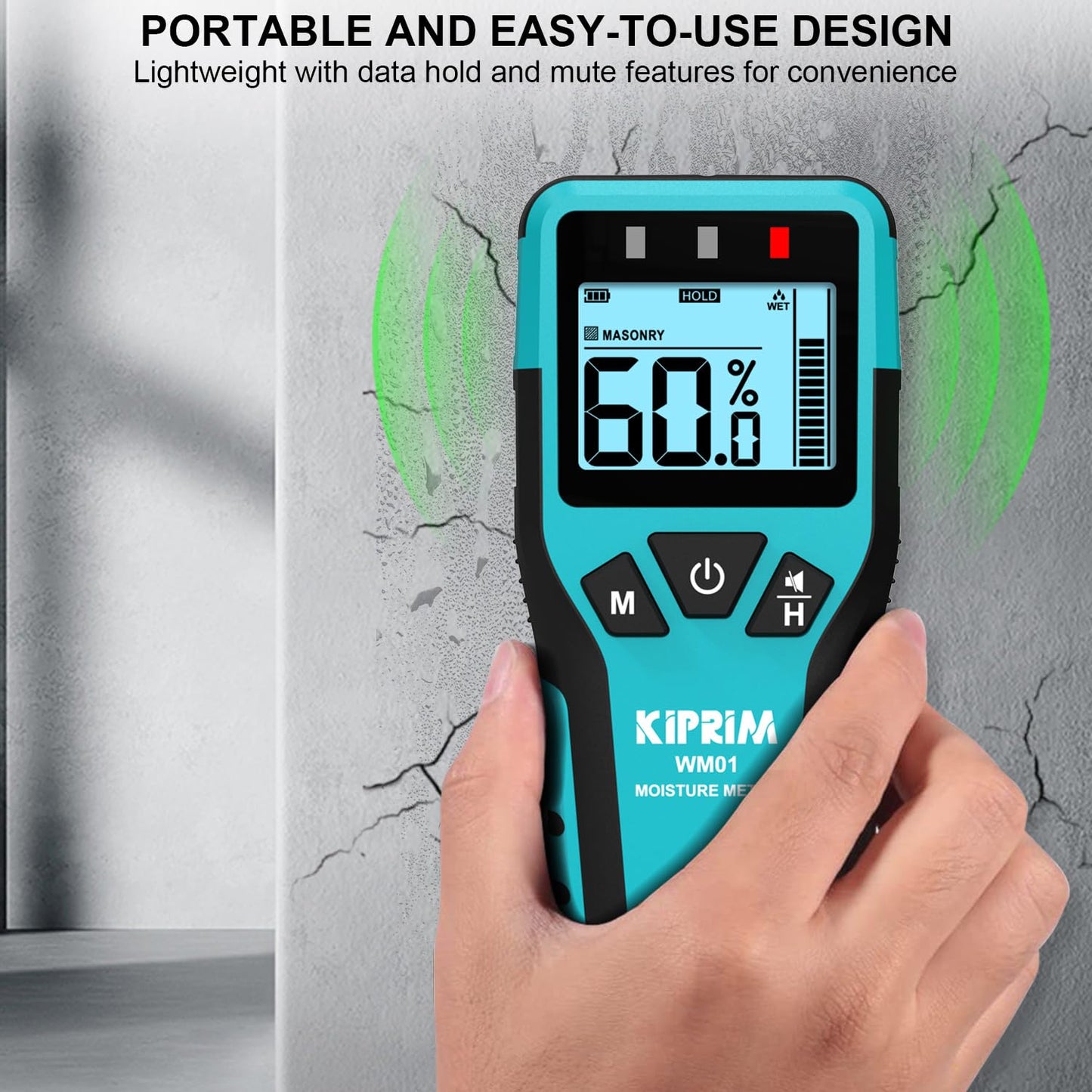 Kiprim Pinless Moisture Meter Home Moisture Level Tester Damp Meter for Floor,Wood, Walls, Concrete – Accurate Non-Destructive Testing Moisture Meter WM01