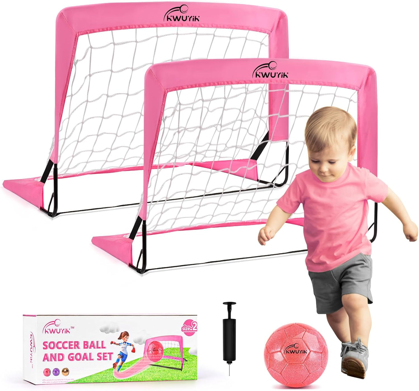 Skiennix Soccer Goals Set - 4Pcs with 2 Soccer Nets, 1 Toddler Ball & Pump - Indoor/Outdoor Fun for Kids