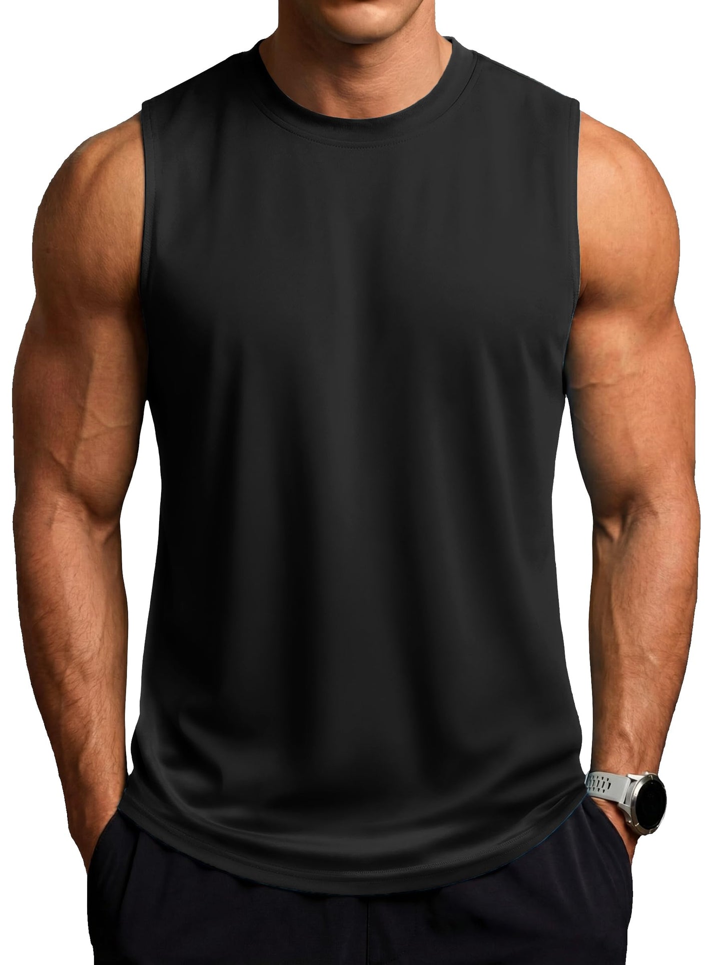 ZITY Men's Sleeveless Shirts Quick Dry Tank Tops UPF 50+ Workout Gym Muscle Shirts for Running Bodybuilding Summer Beach Black