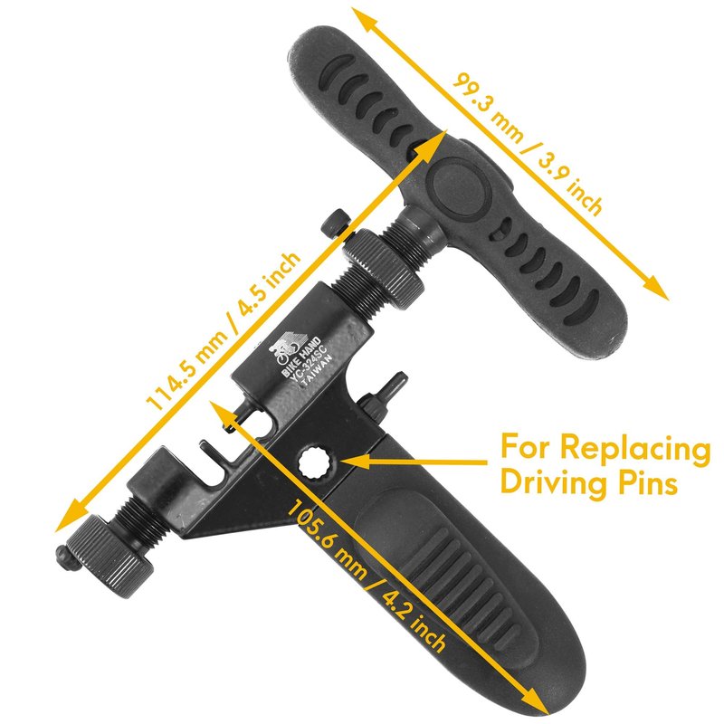 BikeHand Bike Bicycle Professional Chain Rivet Remover Breaker Tool with Spare Replaceable Driving Pin - Compatible with Shimano & Campagnolo - Single to 12 Speed and BMX Half Link