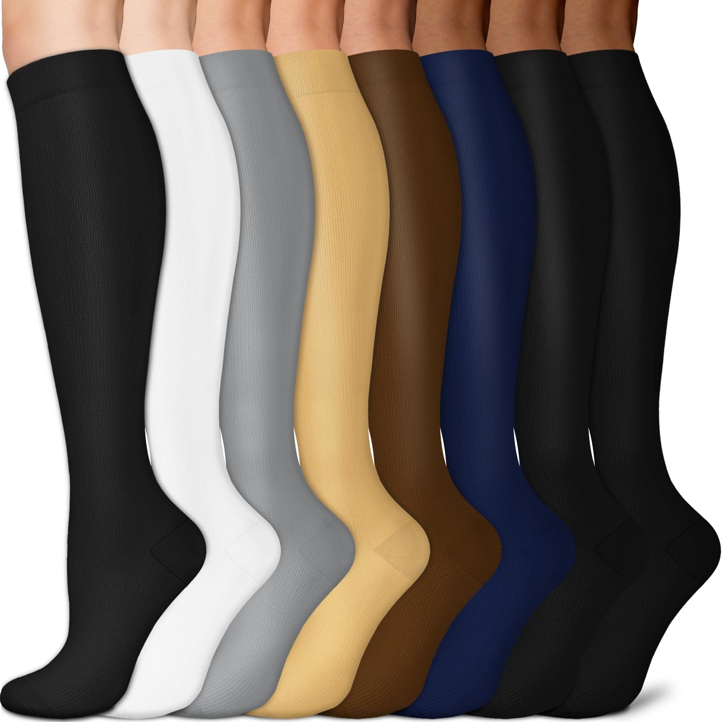 Sooverki Graduated Copper Compression Socks for Men & Women Circulation 8 Pairs 15-20mmHg - Best for Running Athletic Cycling