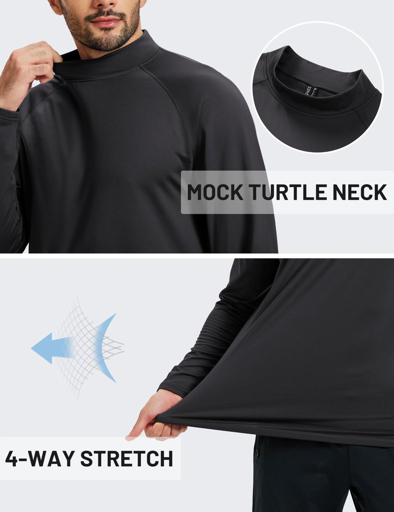 TACVASEN Men's Thermal Fleece Shirt Turtle Neck Lined Base Layer Long Sleeve Athletic Warm Undershirt Cold Winter Running Tops Black L