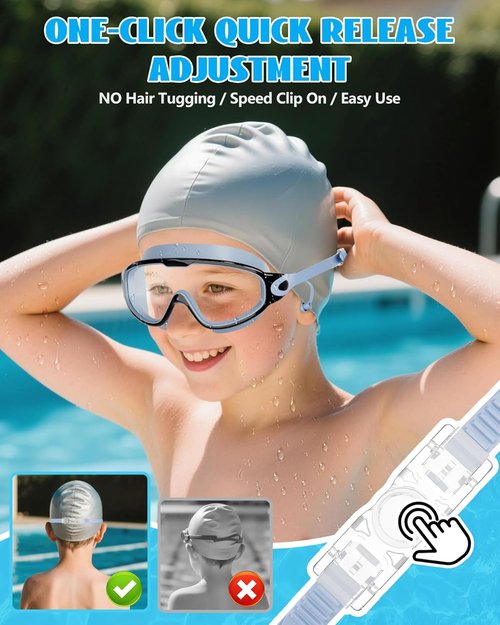 Aegend Kids Swim Goggles - Anti-Fog, UV Protection, No Leak Design | 2 Pack with Ear Plugs for Ages 3-14