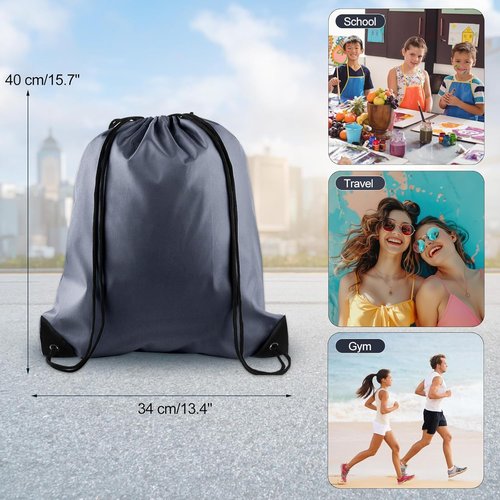 KUUQA Drawstring Bags - 25Pcs Gray String Backpacks for Gym, Sports & Travel