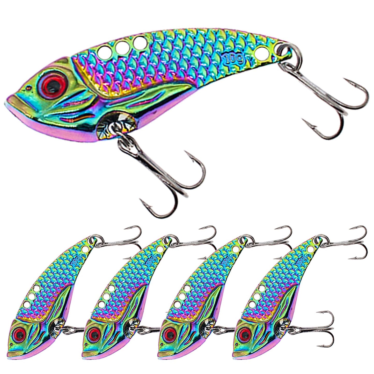 Zsrivk Fishing Lures Blade Baits for Bass Walleye Trout Crappie, Metal Hard VIB Spinner Spoon for Saltwater and Freshwater, 5PCS Lure Set with Box