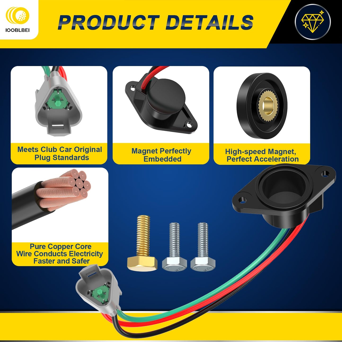 IOOBLBEI 48V (High Speed-up) Golf Cart Speed Sensor for Club Car DS & Precedent 2004-up Electric with ADC Motor, Club Car Magnet Speed Sensors Replace OEM# 1027049-01 102265601, Faster, Easy Install
