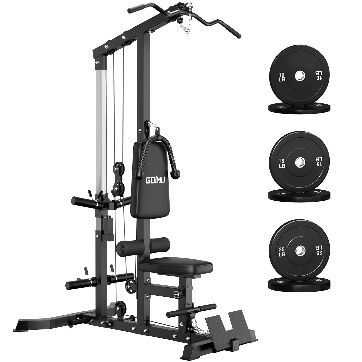 GOIMU LS01 LAT Pulldown Machine, LAT Row Cable Machine with AB Crunch, LAT Tower with Cable Row Attachments, 3 in 1 Pulley Stations for Home Gym