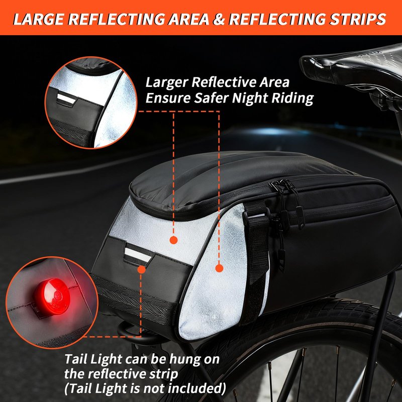 ZIMFANQI Bike Rear Bag Reflective,Water Resistant Bicycle Pannier Rack Bag Cargo Trunk Storage Cycling Carrier Chest Bag,8L Capacity with Multi Pocket Taillight Loop,Shoulder Strap for Outdoor