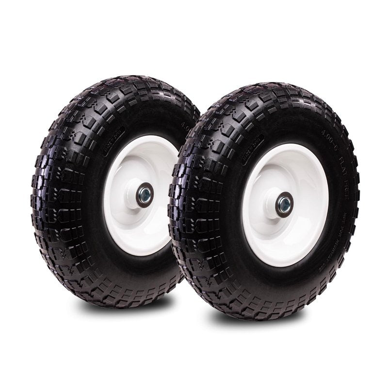 Taifa 2 PCS 13 Inch Solid Flat Free Replacement Tires and Wheels 4.00-6 with 5/8'' Bearing and 2.17'' Offset Hub, Air Less Wheel for Wheelbarrow/Wagon/Hand Truck/Trolley/Garden Scooter etc.