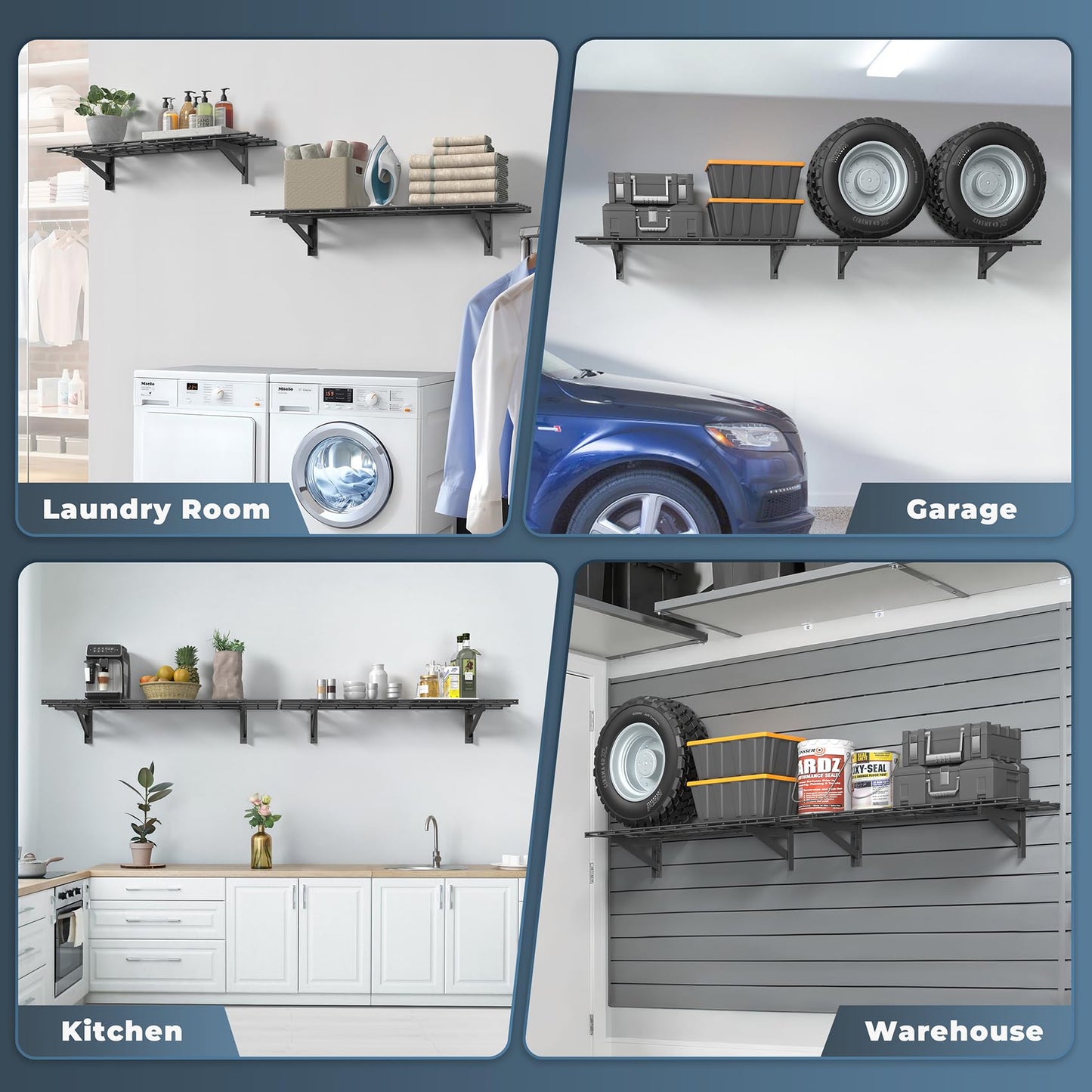 Jusgym 2 Pack Heavy Duty Garage Wall Shelving Set (1x4ft), Wall Mounted Garage Shelves 500lbs Capacity, 12"x48" Shelf Storage Rack Floating Shelves, Black