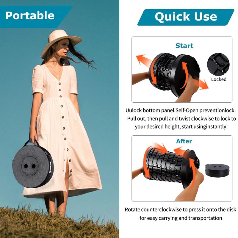 KPR 2026 Upgraded Collapsible Stool & 3IN1 Cushioned Carry Bag, Portable Telescopic Camping Chair, Adjustable Height Folding Step Stool Retractable Seat or Footrest for Outdoors & Indoor, Max 620lbs