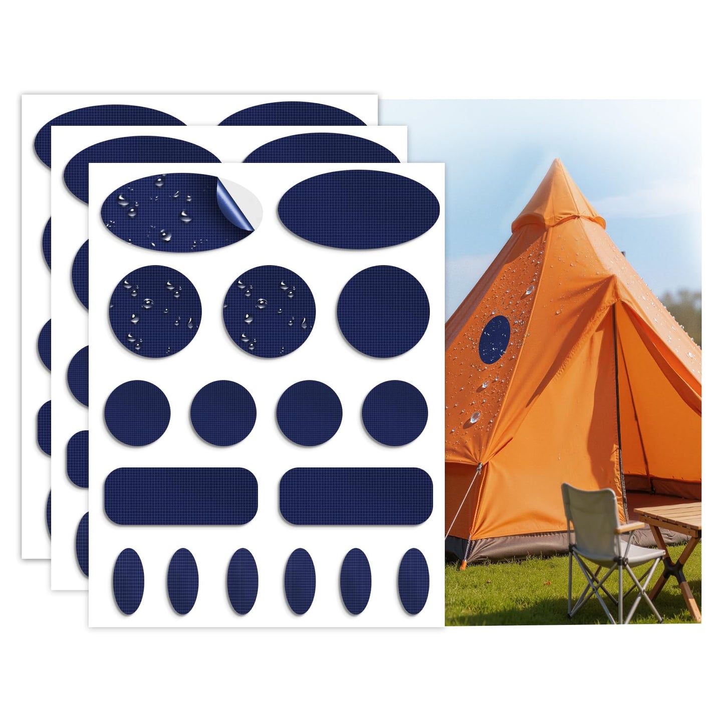 Skystuff Self-Adhesive Fabric Repair Patches, 51pcs Nylon Tent Repair Kit, Waterproof Heavy Duty Tape for Down Jacket, Sleeping Bag, Clothes, Instant Fix for Outdoor Gear, Dark Blue