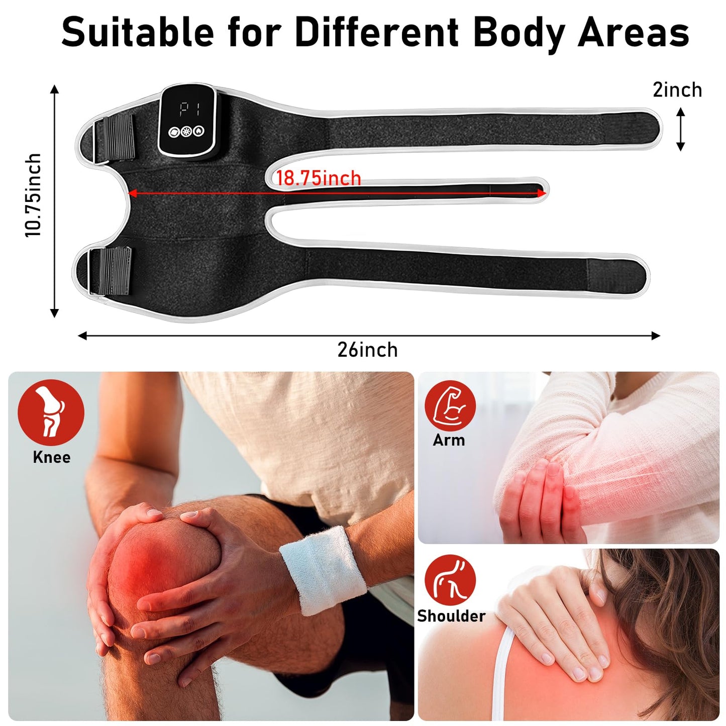 Longzhuo Knee Massager with Heat and Red Light Therapy Device, Cordless Heated Knee Brace with 5 Heat Levels & 3 Vibration Knee Heating Pad Wrap for Seniors, Men & Women