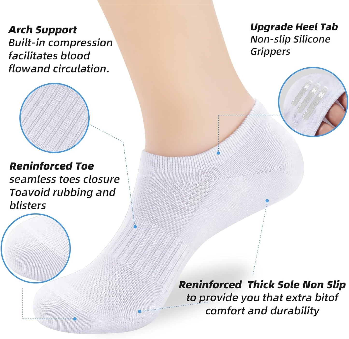 Skiennix No Show Socks - Anti-Slip Low Cut Ankle Socks for Men & Women | Casual & Athletic Use