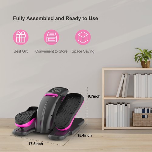 Under Desk Elliptical Machine, Mysuntown Ellipse Leg Exerciser for Seniors Fully Assembled, Quiet & Portable Electric Seated Pedal Exerciser, Fluorescent Pink and Black