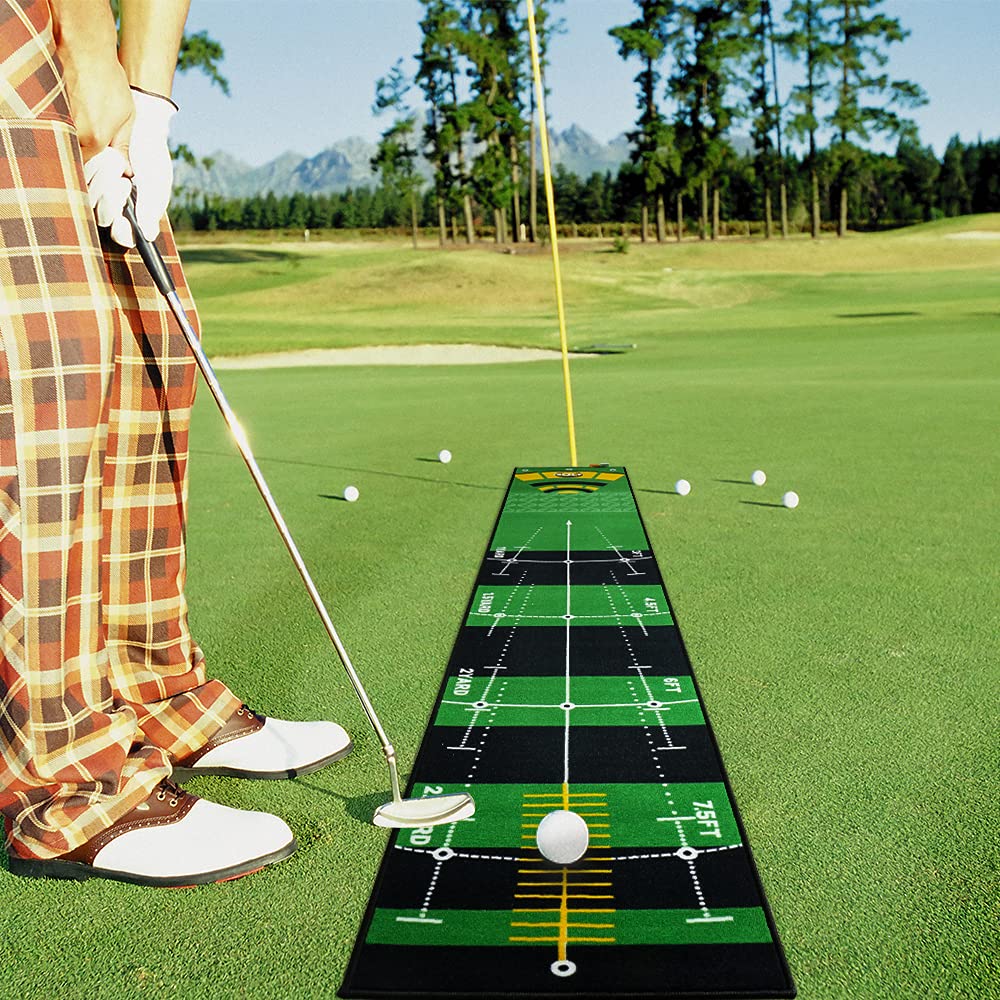 Symbiontia Golf Putting Green Mat 10 ft X 20 in Training Aid Mat, Multi Distance Mark Practice Putting mats,Anti-Slip Backing Golf Putting mat for Indoor/Outdoor Hitting Mat for Golf Enthusiast