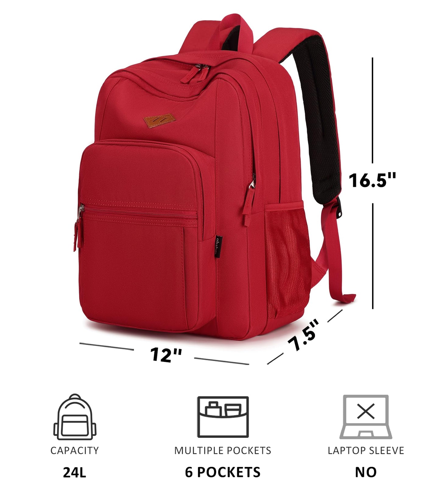 abshoo Girls Solid Color Backpack For College Women Water Resistant School Bag (Red)