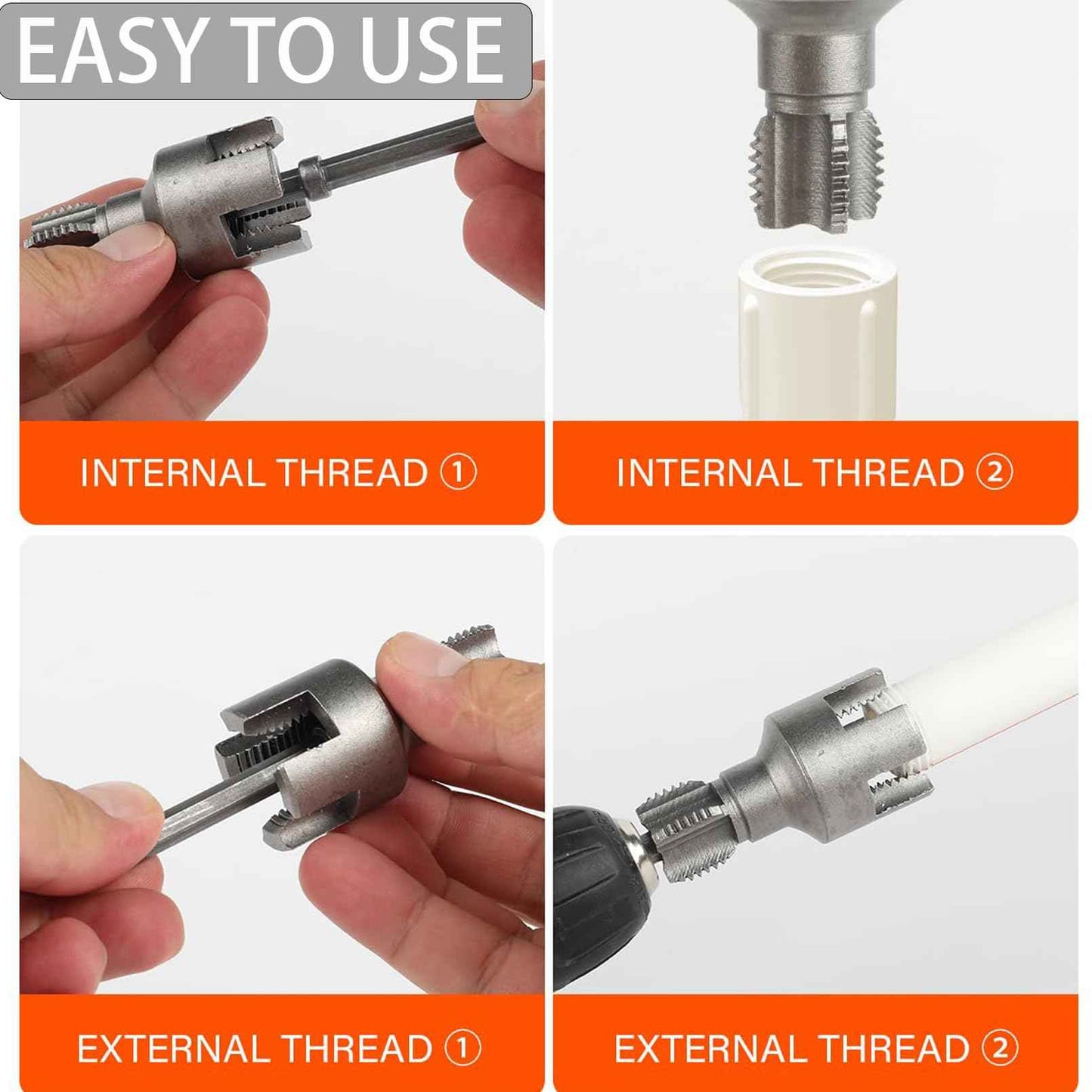 Integrated Internal & External Pipe Threading Tool, PVC Pipe Threader Set 1/2" 3/4", Pipe Thread Cutting Tool, PVC Thread Maker Tool for Electric Drill