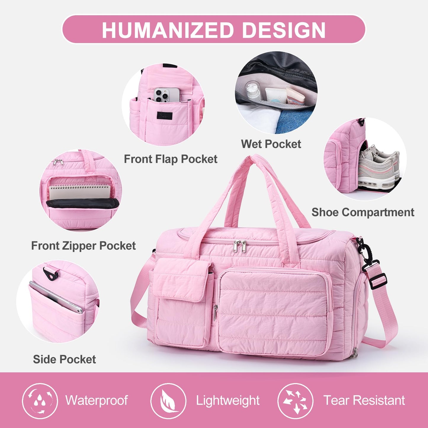 Small Gym Bag for Women, Travel Duffle Bag Carry On Weekender Bag with Shoe Compartment