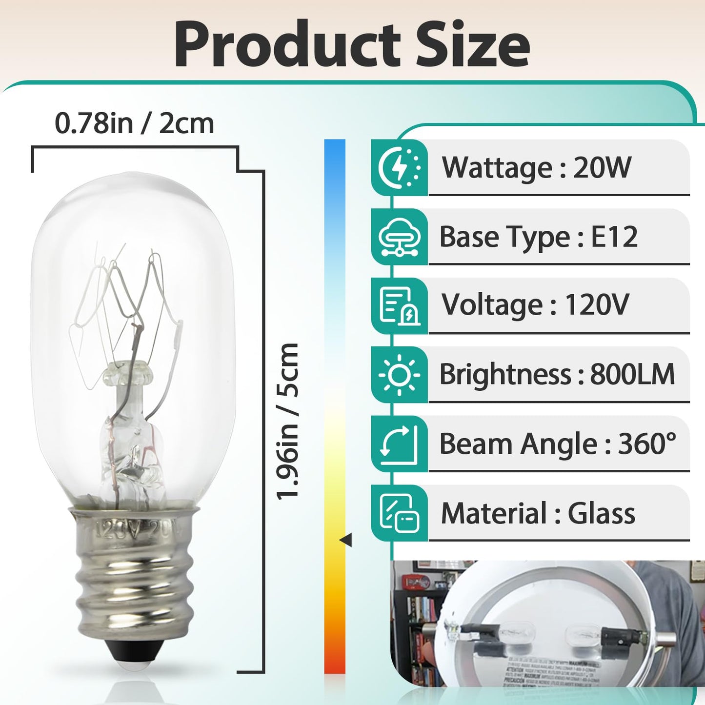 Gfdoso 2Pcs 20W 120V Incandescent Bulb Replacement for Conair RP34B Illuminated Makeup Mirror – E12 Candle Base, 2700K White Light