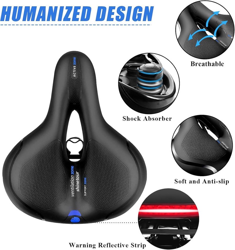 Gincleey Comfort Bike Seat for Women Men,Wide Bicycle Saddle Replacement Memory Foam Padded Soft Bike Cushion with Dual Shock Absorbing Universal Fit for Indoor/Outdoor Bikes with Reflect