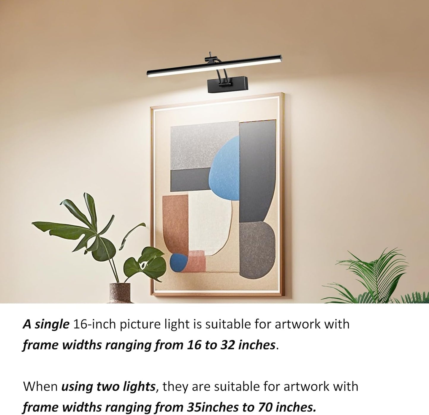 Wireless Battery Operated Picture Lights - 2 Pack, 16 Inch Dimmable Art Lighting with Remote, 6 Color Options - Perfect for Paintings and Gallery Displays