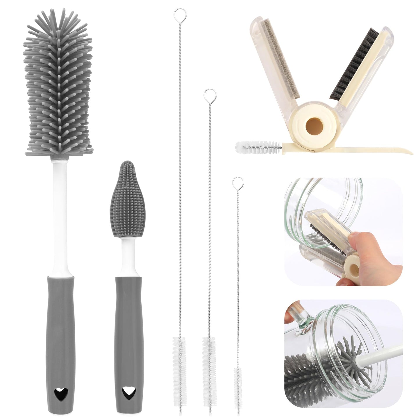 Sosmar 6 Pack Water Bottle Cleaner, Stanley Cup Cleaner Brush Kit with Long Silicone Bottle Brush, 3 Size Straw Cleaner Brush, 4 in 1 Bottle Gap Cleaner for Tumbler, Sports Water Bottle