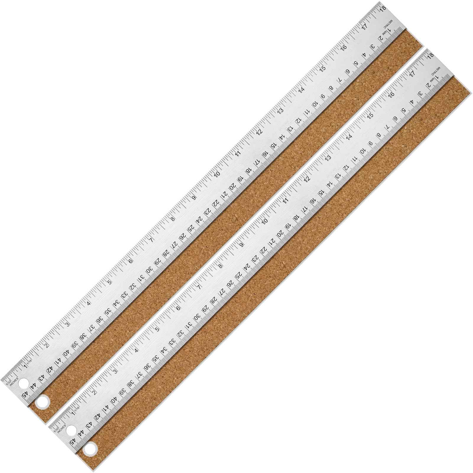 Metal Ruler with Cork Backing, 18 Inch Stainless Steel Rulers 18 Inch Metal Ruler 2 Pack - Imperial and Metric - Non-Slip Prevent Ink Leakage - for School Office Engineering Tools