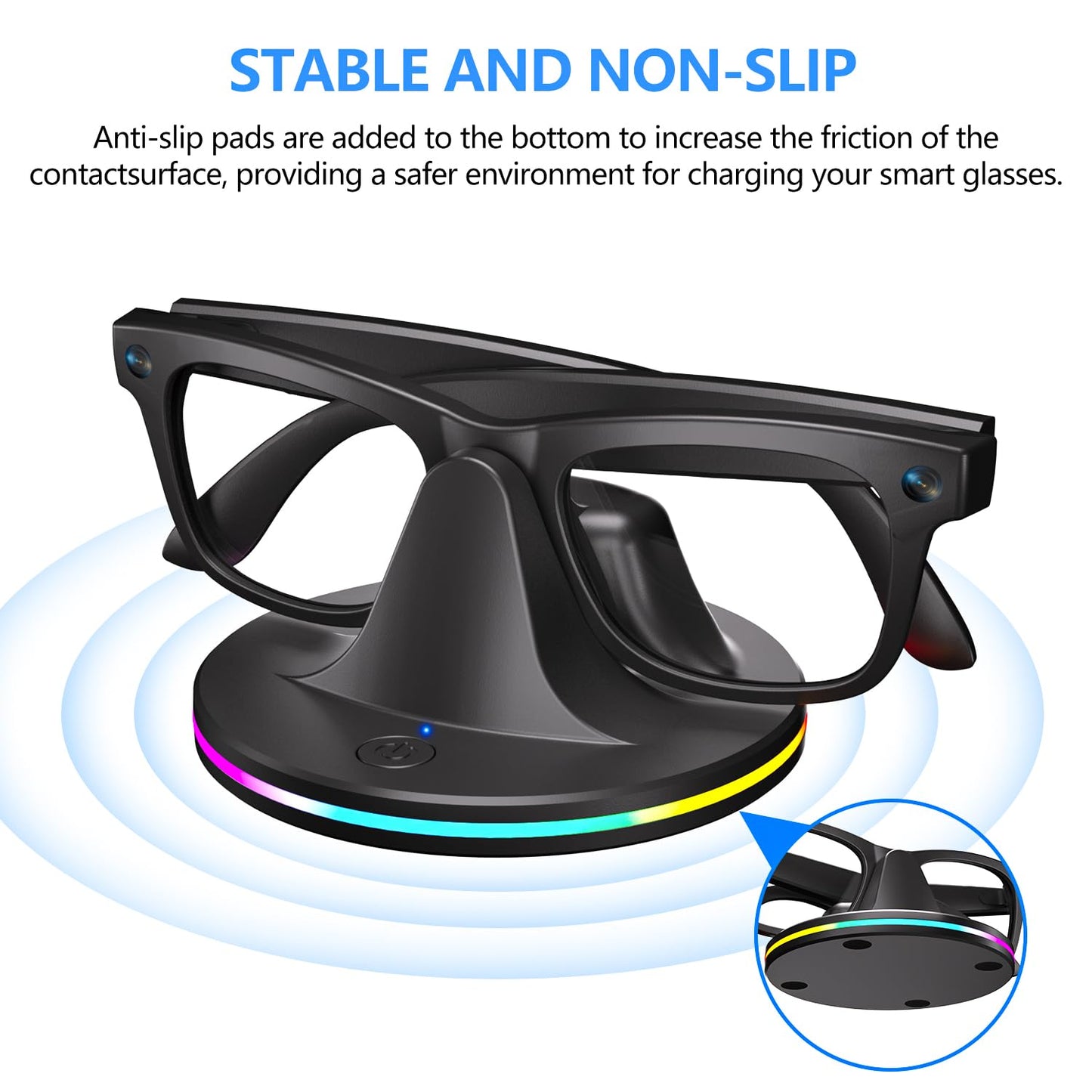 Magnetic Charging Dock for Ray-Ban Meta Smart Glasses| Fast Charging Station Compatible with Wayfarer/Gen 2 & Skyler/Gen 2 | LED Indicator Charger Stand (Plug not Included)
