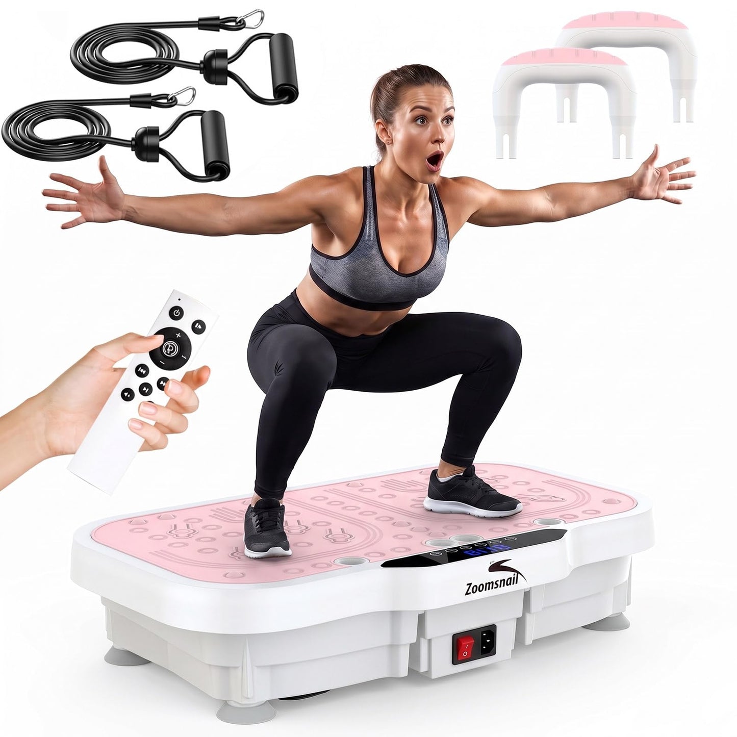 Zoomsnail Vibration Plate Exercise Machine, 8000 Vibrations/min Adjustable Fitness Platform, 400 Lbs Capacity Whole Body Workout Extra Large Size Platform with Bluetooth for Weight Loss, Women & Men